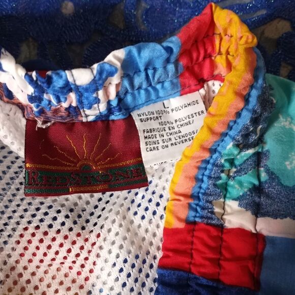 Red Stone L Multicolored 100% Nylon Pocket Drawstring Men's Swim Shorts - Picture 3 of 9